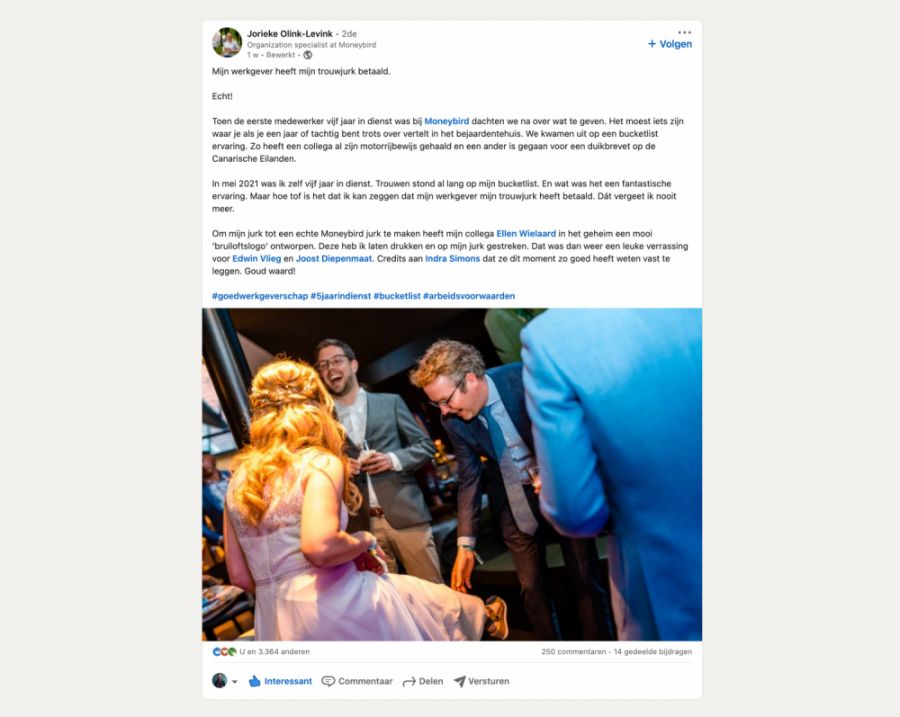 trouwjurk moneybird linkedin post